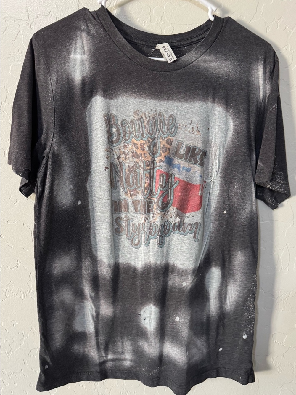 Bella Canvas Women’s L Bougie Like Natty in Styrofoam Bleached Graphic Tee